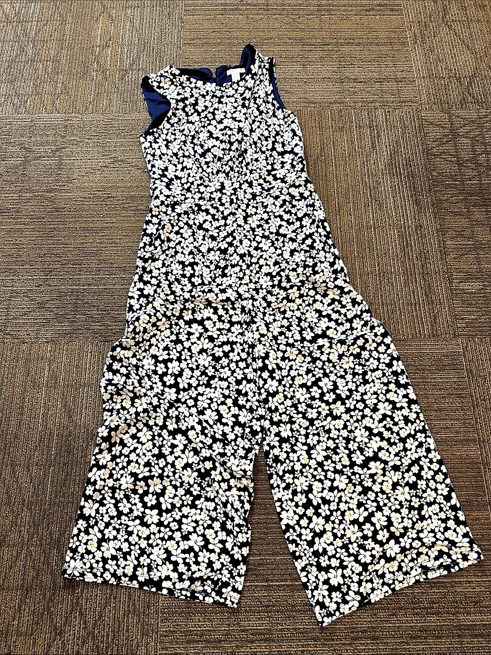 London Times Floral Jumpsuit in Blue & White Size Medium